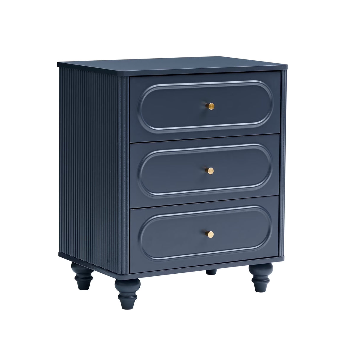YOCWO 3 Drawer Nightstand, Classic Chest of Drawers with Arc Edge, Walnut
