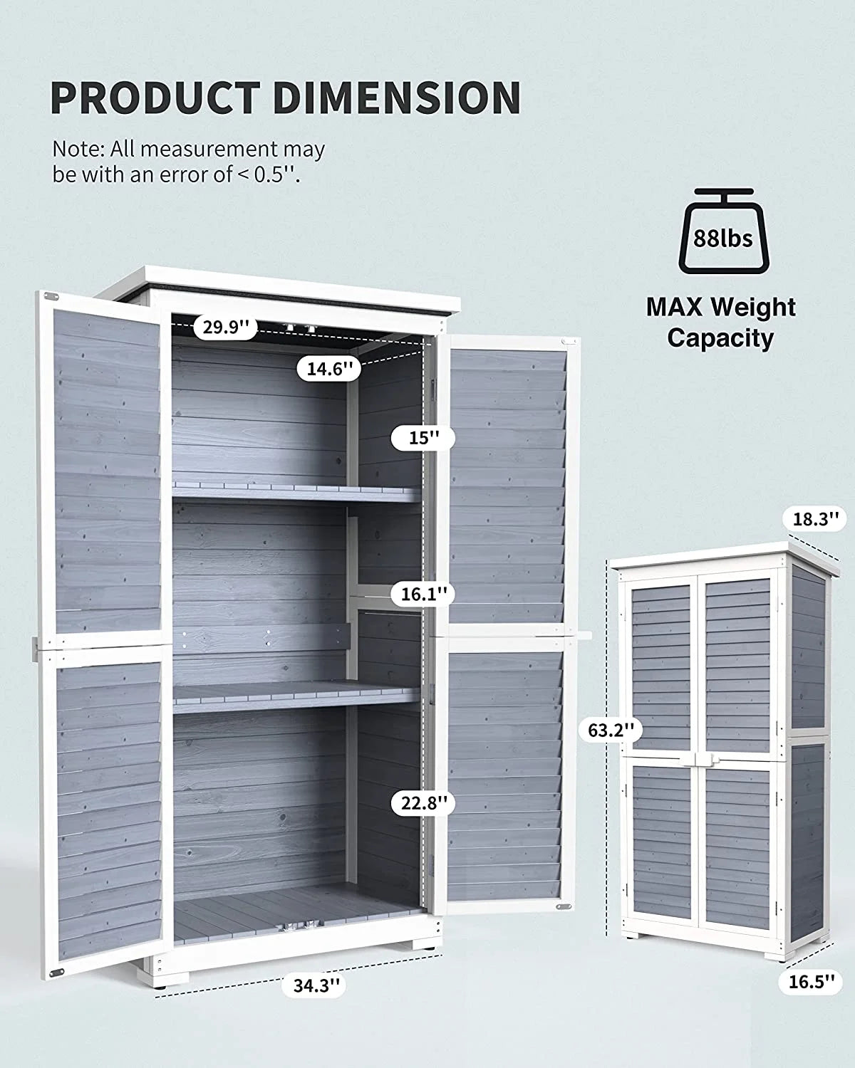 63.2" Outdoor Storage Cabinet, Lofka  Lockable Doors Garden shed with Adjustable Shelves| Asphalt Roof| Ventilate Shutter, Wood Shed with Large Storage Space, Waterproof Roof for Garden, Natural