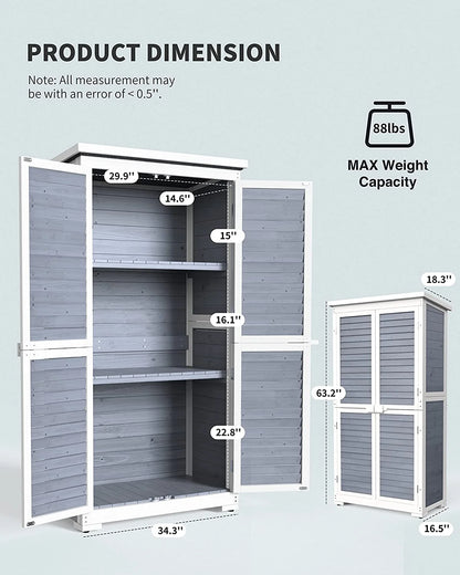 63.2" Outdoor Storage Cabinet, Lofka  Lockable Doors Garden shed with Adjustable Shelves| Asphalt Roof| Ventilate Shutter, Wood Shed with Large Storage Space, Waterproof Roof for Garden, Natural