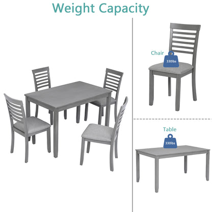 Sesslife 5 Piece Dining Set with One Rectangle Table and 4 Upholstered Chairs for 4 Persons, Dining Room Table Set for Small Place(Table+4 Chairs)