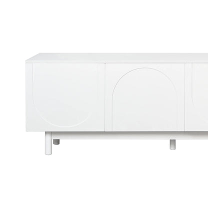 71" Graceful TV Stand with Arch Cabinets�?�?Minimalist Media Console for 78" TVs, White Entertainment Center with Solid Wood Legs & Adjustable Shelves