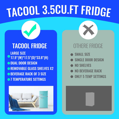 Tacool 3.5 Cu.ft Retro Mini Fridge with Freezer, 2 Door Small Refrigerator with 7 Adjustable Thermostat for Home, Blue