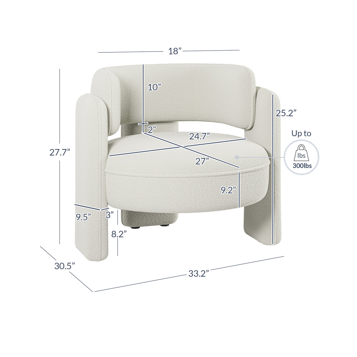BELLEZE Sherpa Boucle Chair, Modern Barrel Accent Chair Comfy Round Upholstered Armchair Accent Side Chair for Living Room, Bedrooms, Corner - Quinton��White��