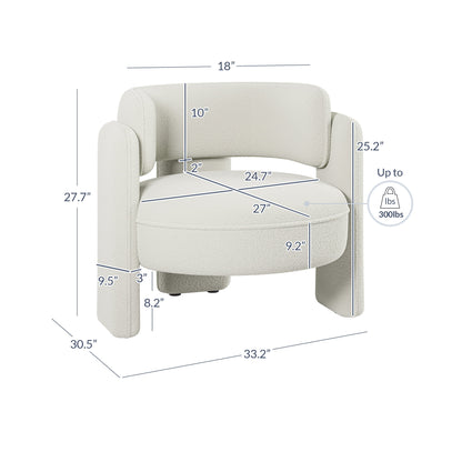 BELLEZE Sherpa Boucle Chair, Modern Barrel Accent Chair Comfy Round Upholstered Armchair Accent Side Chair for Living Room, Bedrooms, Corner - Quinton��White��