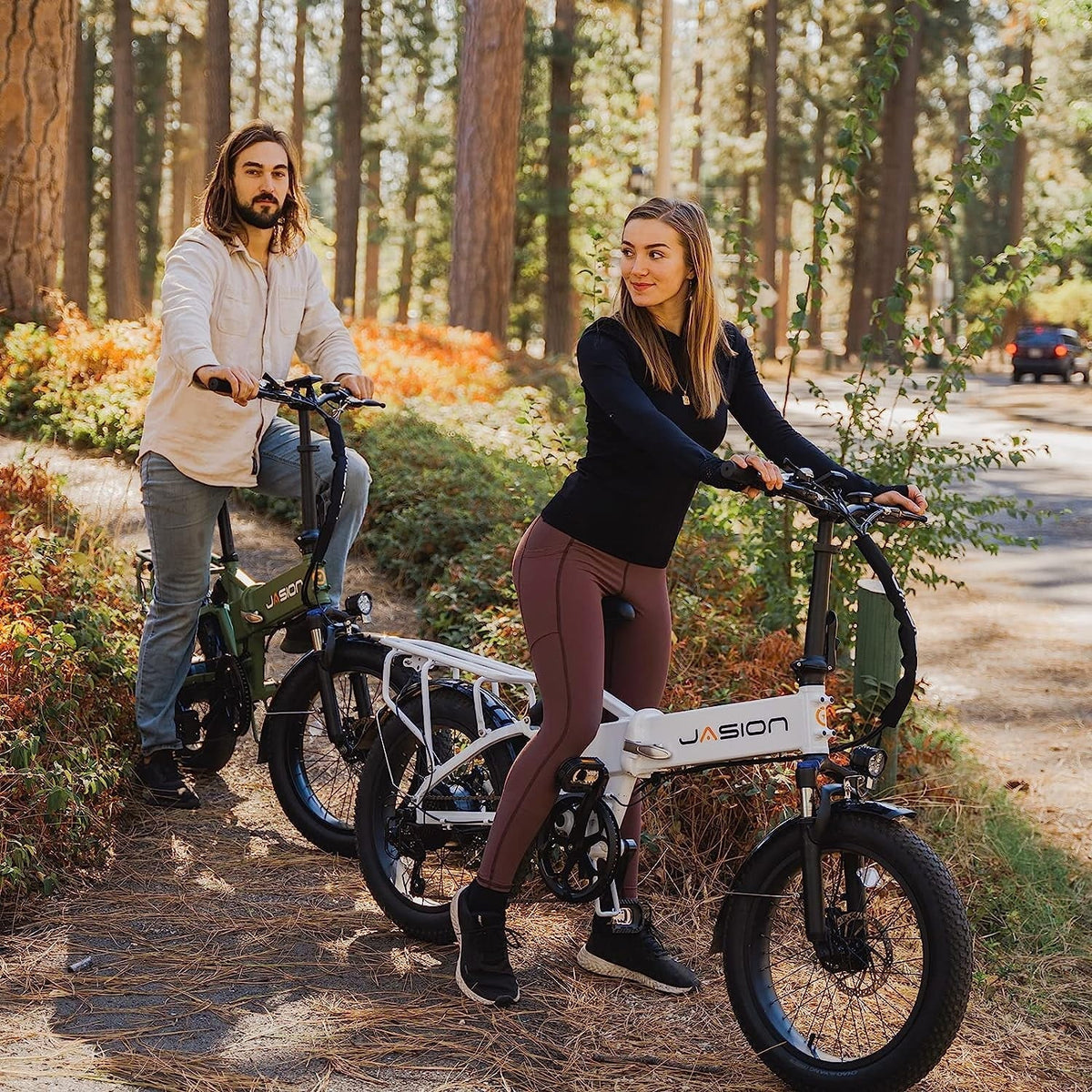 Jasion EB7 2.0 Electric Bike for Adults, 500W Motor Electric Bicycles with 48V 10AH Removable Battery, 20" Fat Tire Foldable Electric Bike with Dual Shock Absorber, 7-Speed