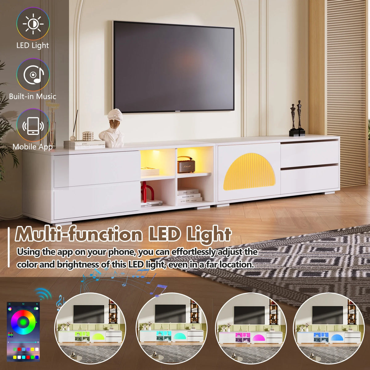 2-in-1 TV Stand for TVs up to 100", Entertainment Center with LED Light and 2 Drawers, Free-Combination TV Console Table with Sliding Door for Living Room, Black