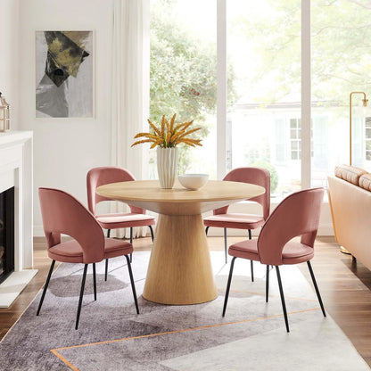 47 Inch Dining Table, Walnut, Wood, Round, Kitchen Cafe Bistro Hospitality Restaurant, Modern Contemporary HB34409