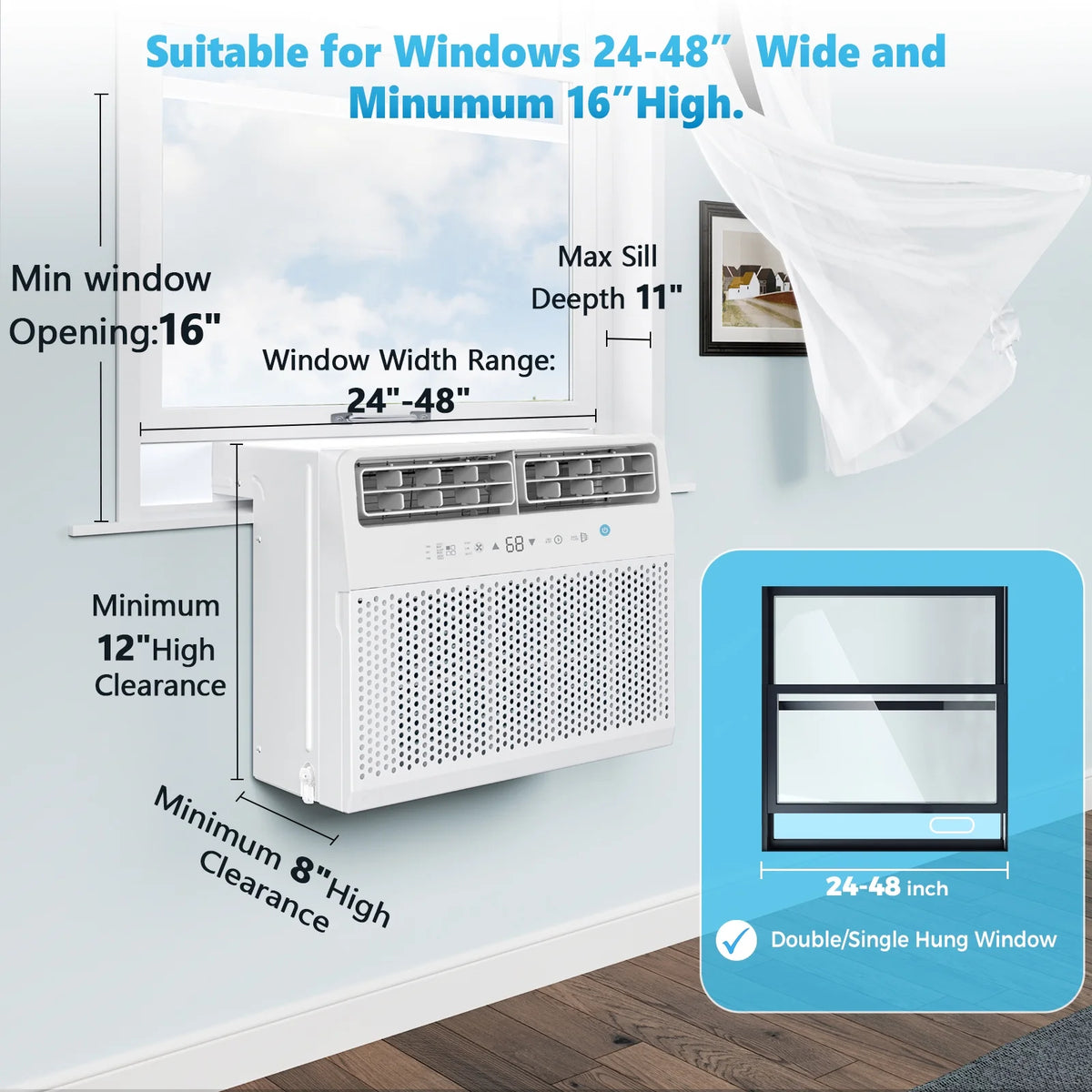 Crzoe Window Air Conditioner 10,000 BTU, Window AC Unit Cooling Room 450sq.ft, Dehumidifier Mode and 3 Fan Speed, 24H Timer, Saddle Mount, Quiet Operation, White