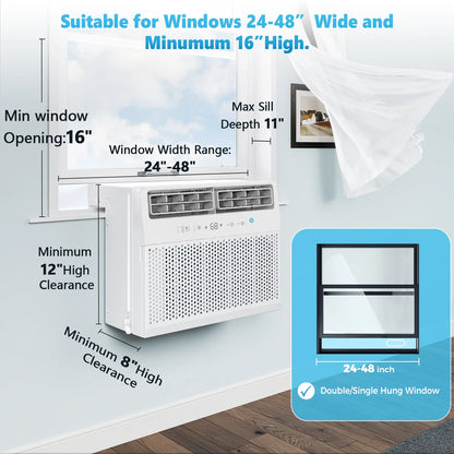Crzoe Window Air Conditioner 10,000 BTU, Window AC Unit Cooling Room 450sq.ft, Dehumidifier Mode and 3 Fan Speed, 24H Timer, Saddle Mount, Quiet Operation, White