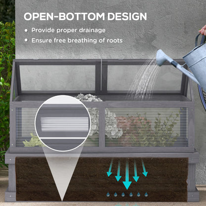 Outsunny Raised Garden Bed with Polycarbonate Greenhouse, Wooden Garden Cold Frame Greenhouse, Flower Planter Protection, 48" x 24" x 32", Natural
