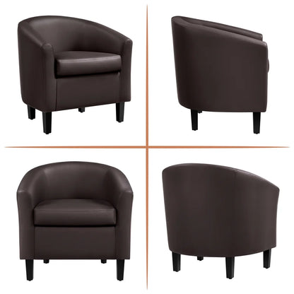 Renwick Faux Leather Barrel Accent Chair for Living Room, Set of 2, Black