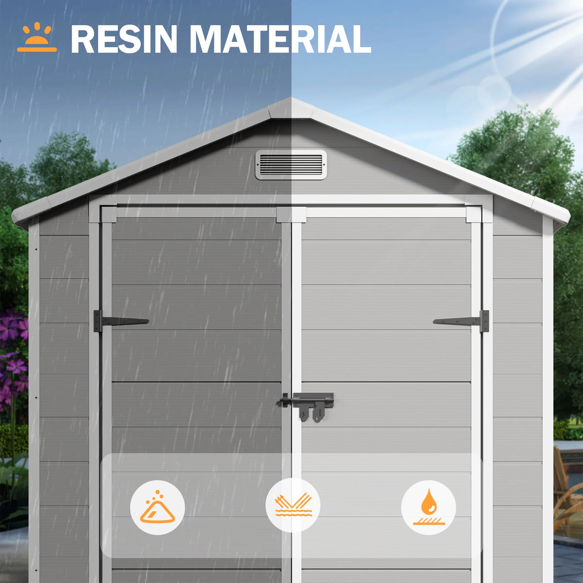 UDPATIO Outdoor Storage Shed 5x3 FT, Resin Garden Shed for Backyard, Patio, Lawn, Grey & White