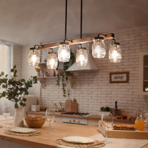 Modern Farmhouse 6-Light Chandelier Linear Island Lights for Kitchen Island Dining Room - L27.5" x W11"x H 71.5"