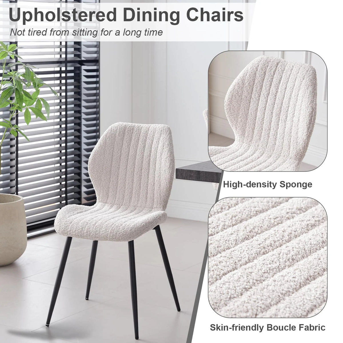 5pcs Rectangle Dining Table Chairs Set for 4, 63" Farmhouse Wood Kitchen Table with 4 Upholstered Mid Century Modern Boucle Chairs for Dinner, Living Dining Room, Apartment, Beige