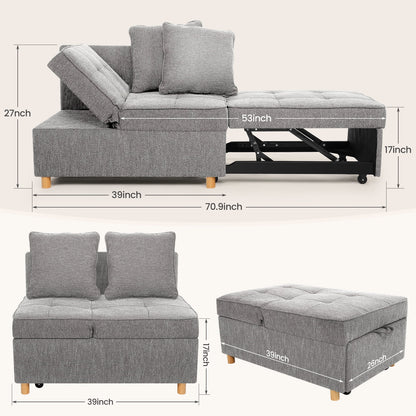 SEJOV 4-in-1 Convertible Sleeper Chair Bed, Linen Sofa Bed for Small Space, Futon Sofa with 2 Throw Pillows for Living Room, Single Recliner with 5 Adjustable Backrest for Bedroom Apartment, Brown