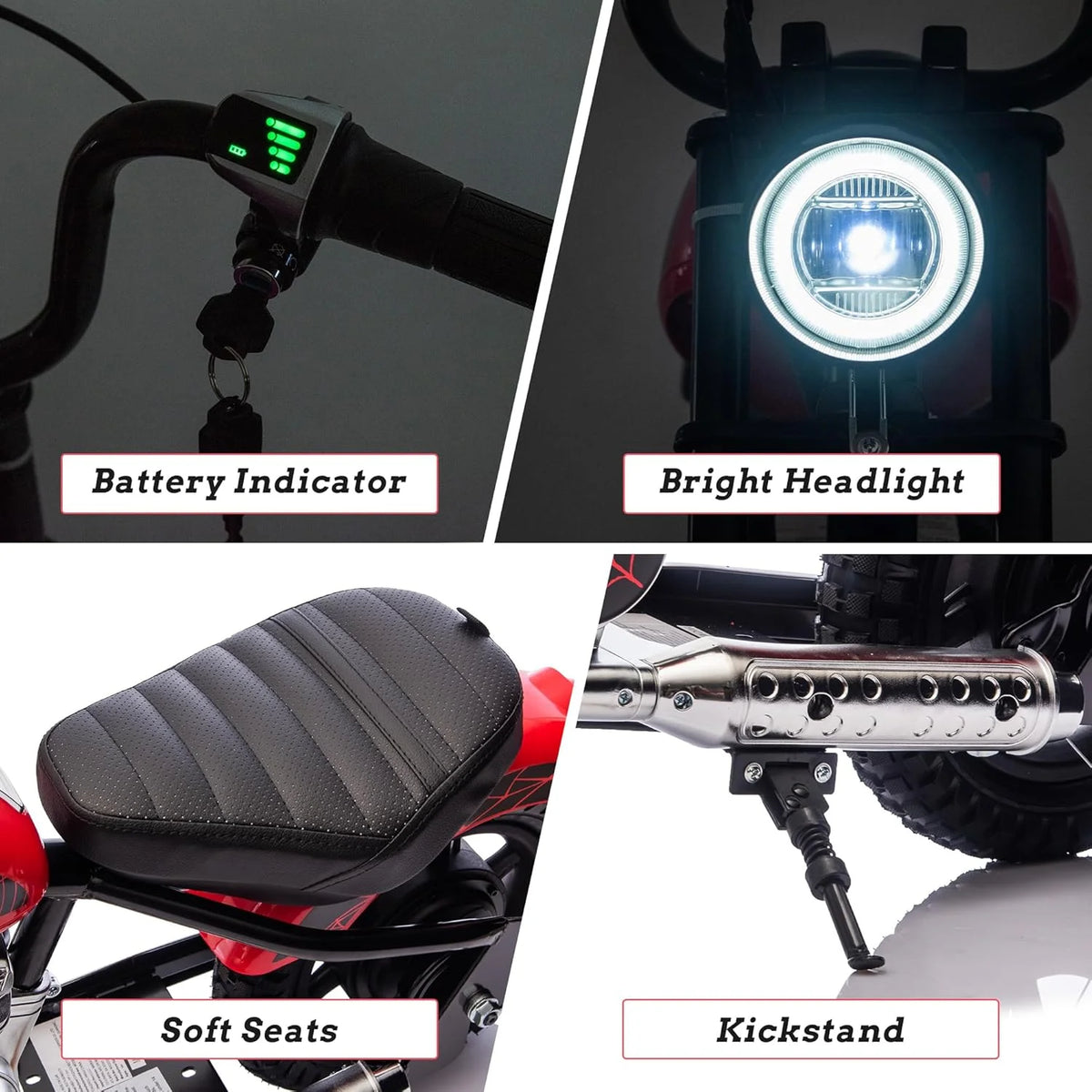 Electric Dirt Bike for Kids, 24V Motor Kids Dirt Bike, Cuoote 250W Ride On Motorcycle up to 15 mph, 150 lb Max Weight, Twist Throttle, Power Display, Rear Suspension, Hand Brake