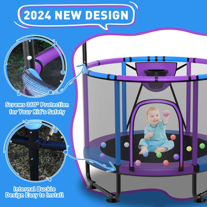CITYLE Trampoline for Kids 600LBS 60'' 5FT Toddler Trampoline Indoor Outdoor with Basketball Hoop, Swing, Adjustable Bar, Mini Small Trampoline with Enclosure, Gifts for Toddlers, Boys & Girls