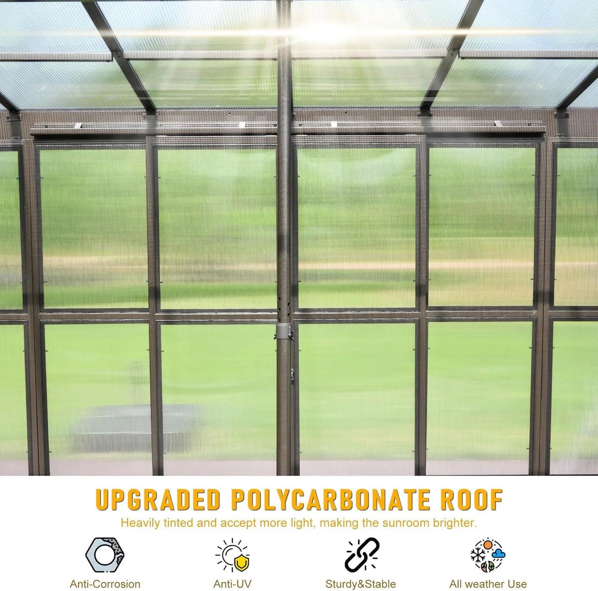 TOTAL Outdoor 10'x12' All-Season Sunroom Gazebo with Steel Roof, PVC Screen, Front & Side Door, Brown
