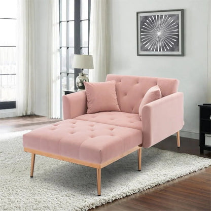 Velvet 2 in 1 Chaise Lounge Indoor Sleeper Chair, Convertible Chairs into Beds with 2 Pillows, Comfy Tufted Sleeper Chair for Bedroom, Living Room, Pink