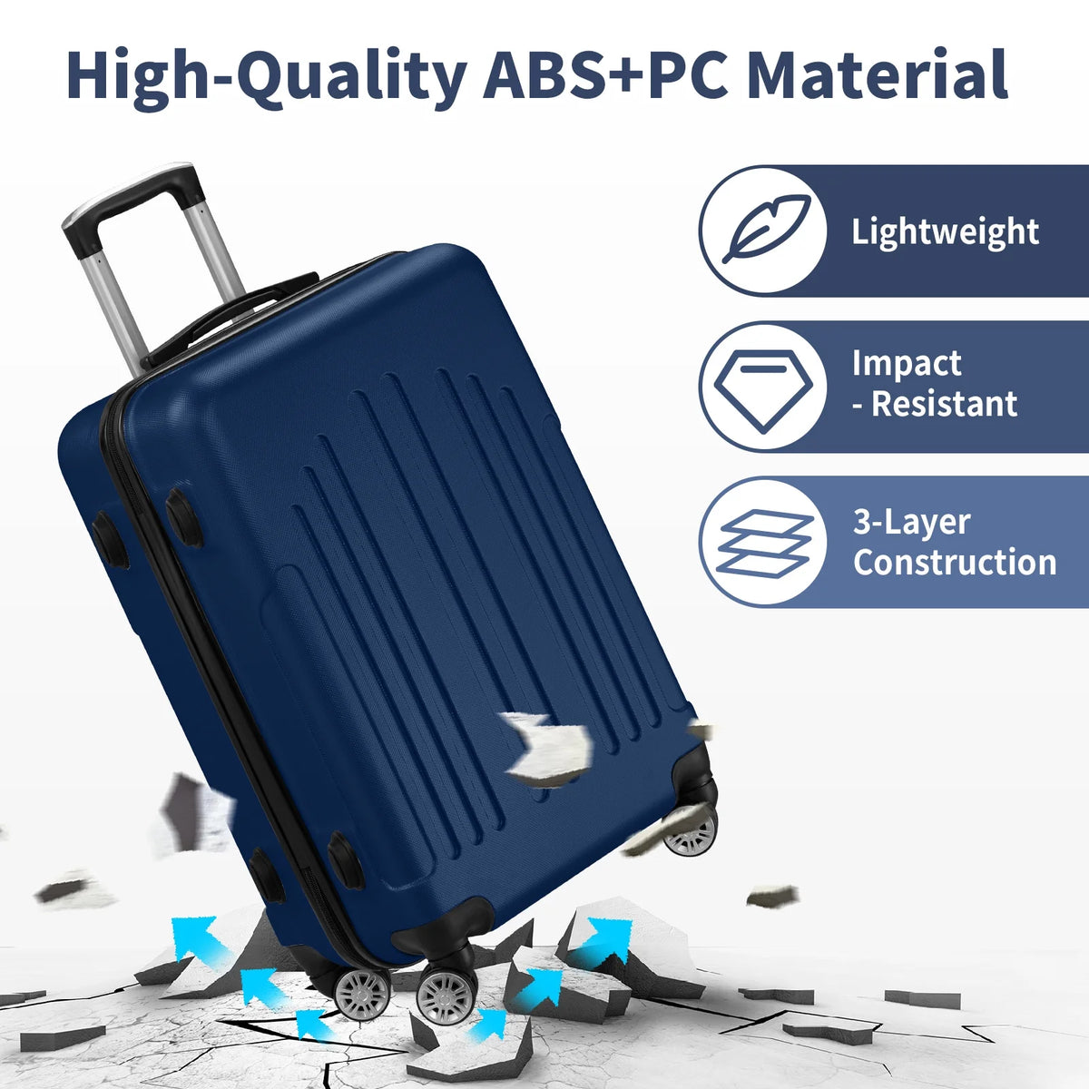 Zimtown 3 Piece Nested Spinner Suitcase Luggage Set With TSA Lock Royal Blue