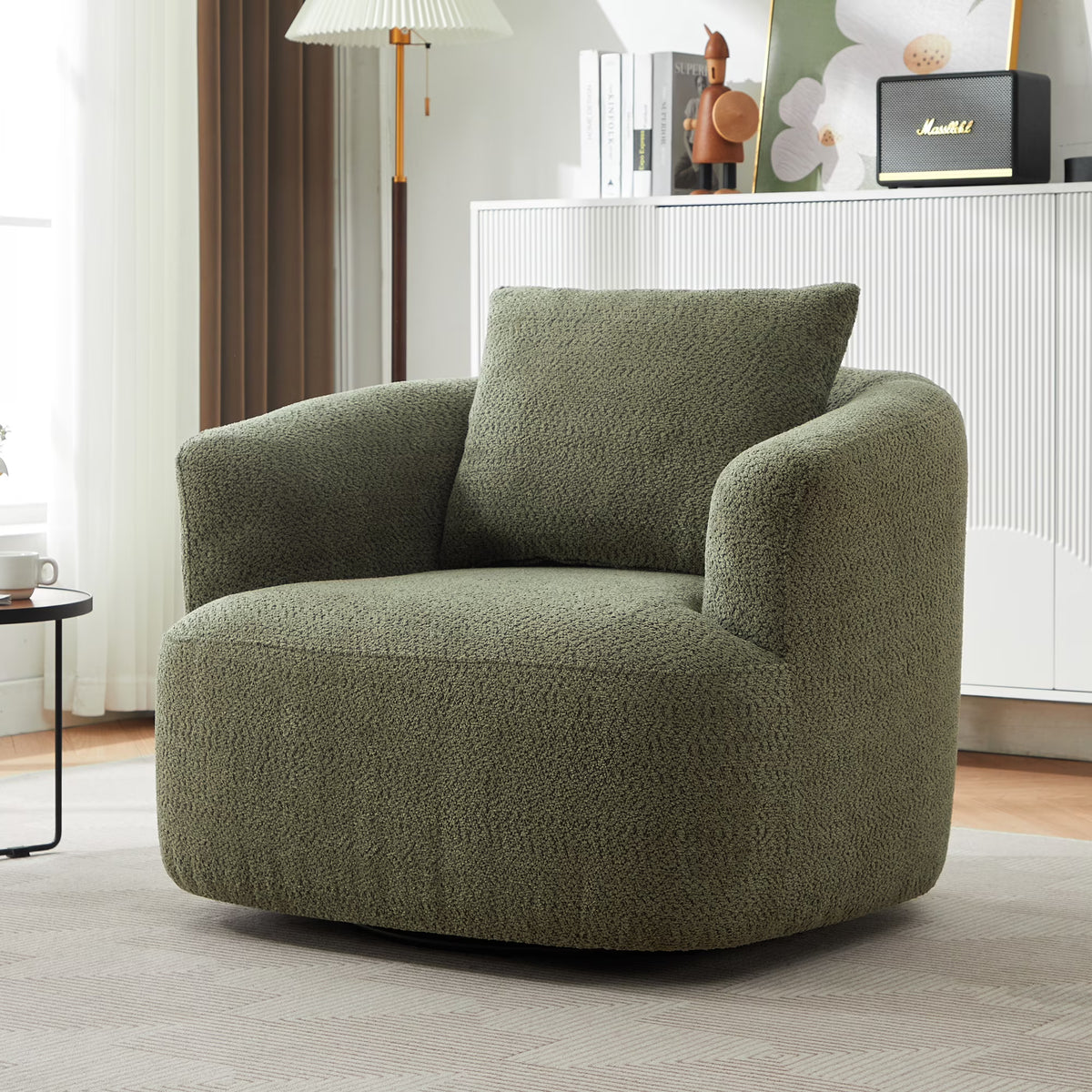 Harper & Bright Designs 360�� Swivel Accent Chair, Barrel Chair Swivel Upholstered Sofa Chair with Cushion for Living Room Office, Beige