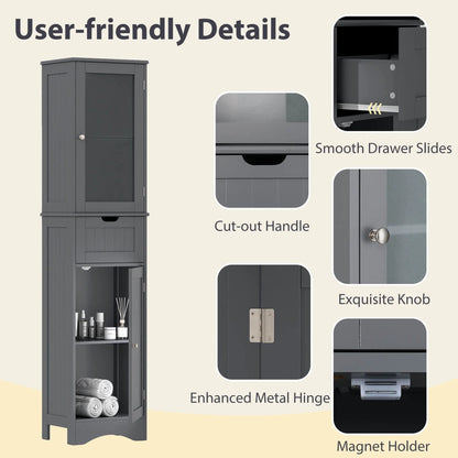 Costway Tall Bathroom Cabinet with Adjustable Shelves Deep Drawer for Living Room Black
