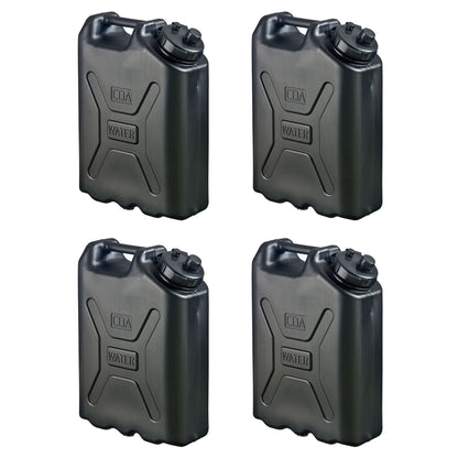 Scepter 5 Gallon Heavy Duty Military Style Water Container, (4 Pack), Black