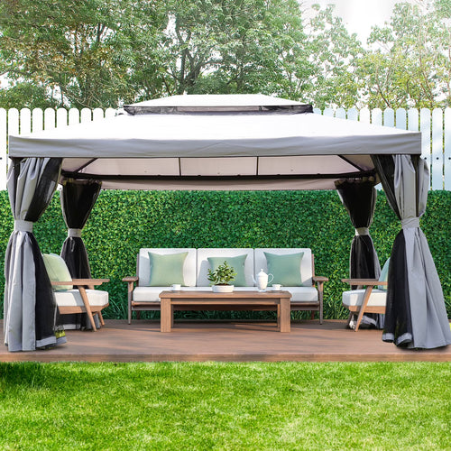 SIMENMAX 10x13 Ft Patio Gazebo,Outdoor Gazebo Canopy with Mosquito Netting and Curtains,Sturdy Soft Top Gazebo