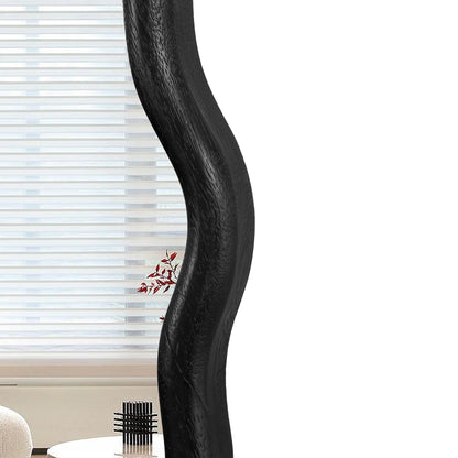 Solid Wood Wavy Frame Modern Mirror - 40x28 Inches Durable Farmhouse Wall Decor for Bathroom, Living Room & Entryway with Easy Install