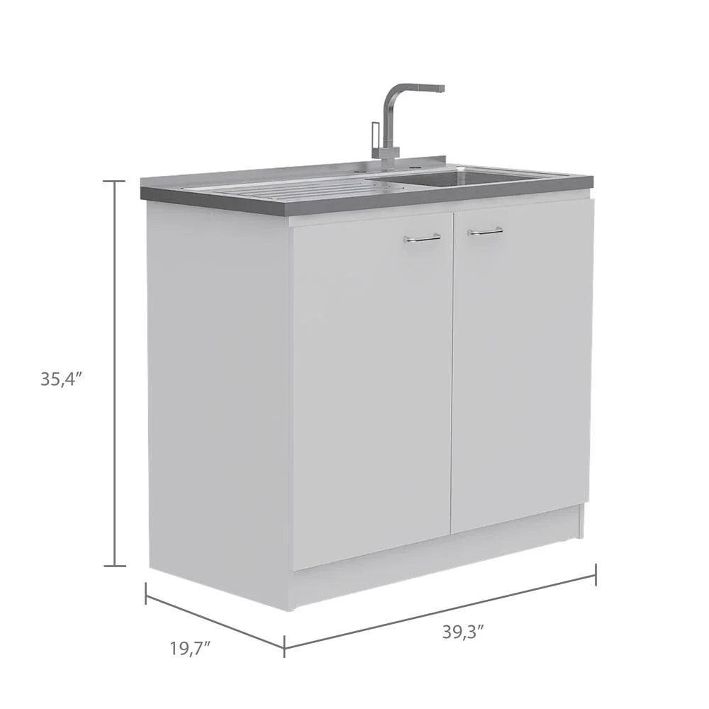 Depot E-Shop Salento Freestanding Sink With Double Door Cabinet, 2 Shelves, White/Light Oak