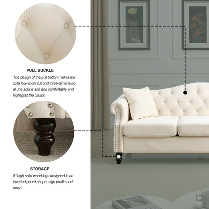 Chesterfield Upholstered Velvet Sofa, 3 Seater Button Tufted Couch with Nailhead Arms for Living Room Bedroom Office Apartment