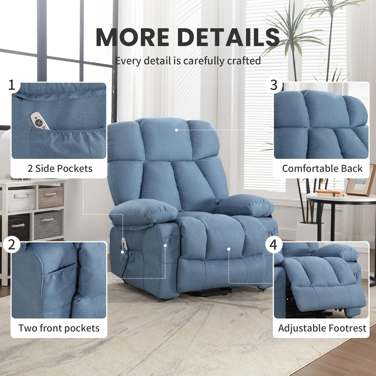 JONPONY Power Lift Recliner Chair Recliners for Elderly with Heat and Massage Recliner Chair for Living Room with Infinite Position and Side Pocket,USB Charge Port,Brown