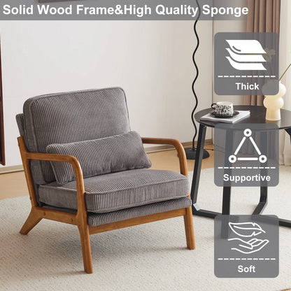 Ktaxon Accent Chair Corduroy Upholstered Armchair, Reading Club Chair with Pillow and Solid Wood Frame for Living Room Bedroom Furniture Off White