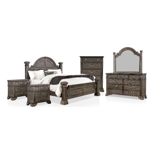 FOA Charo 6pc Gray Wood Bedroom Set-King Nightstands??����?��?
