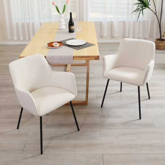 Zesthouse Teddy Sherpa Dining Chairs Set of 2, Modern Boucle Fabric Small Accent Armchairs, Leisure Chairs for Living Dining Room, Cream