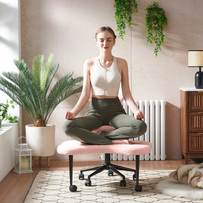 Pinmoco Ergonomic Cross Legged Swivel Chair, Adjustable Height and Teddy Fabric, Meditation& ADHD Chair with Back Support, Home and Office, Off White