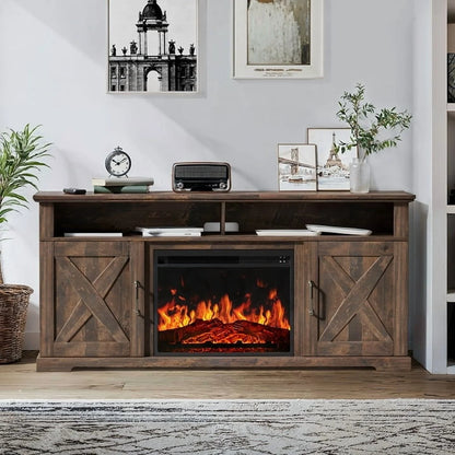 Electric Fireplace TV Stand for TVs up to 75", Farmhouse Entertainment Center with Fireplace, Grey