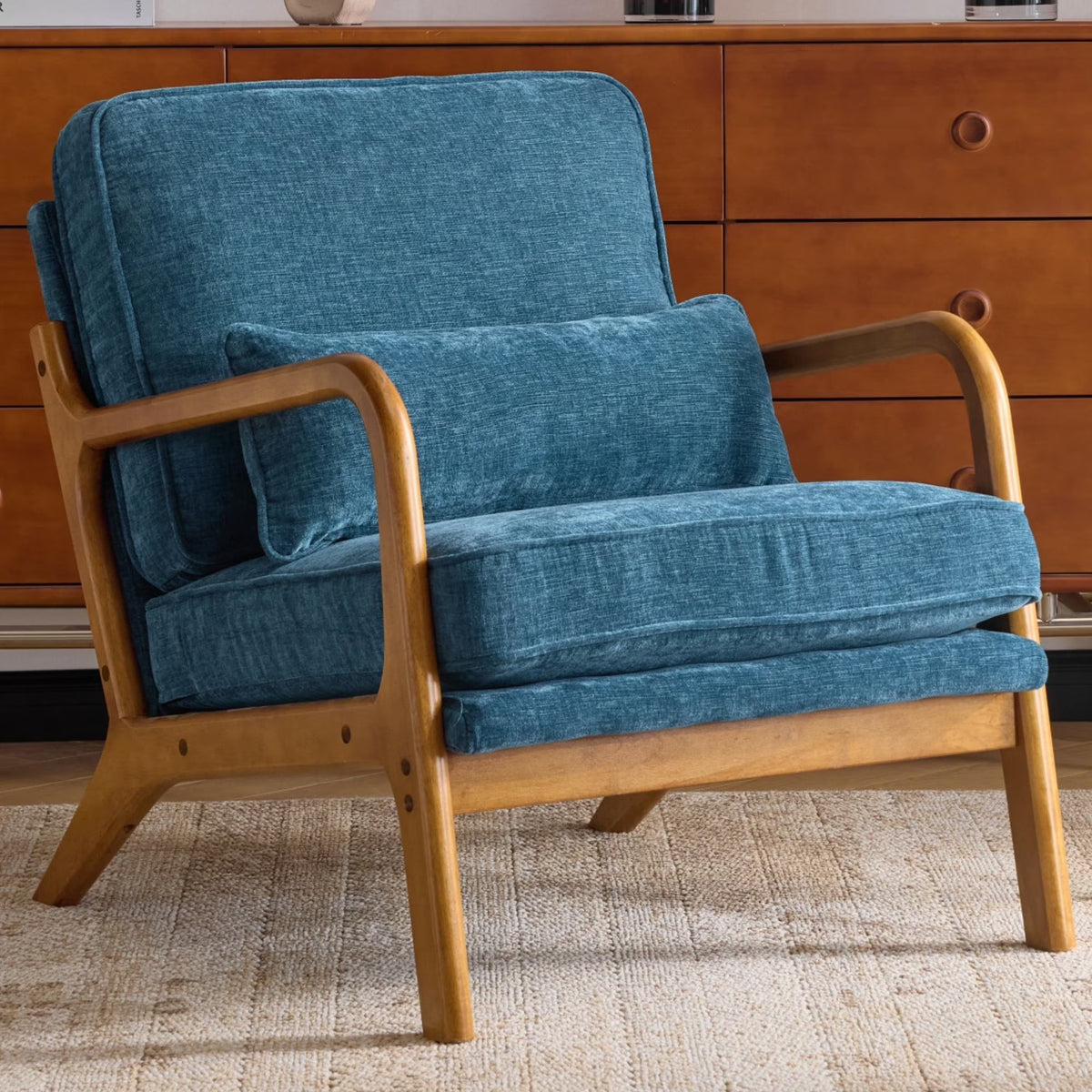 Ktaxon Accent Chair Corduroy Upholstered Armchair, Reading Club Chair with Pillow and Solid Wood Frame for Living Room Bedroom Furniture Off White