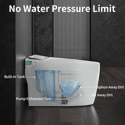 LALAHOO Smart Toilet with Bidet Built in, Auto Open & Close, Elongated Heated seat, Foot Sensor Flush, LED Display, Warm Water Wash, Dryer, Night Light, Black