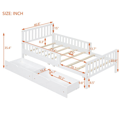 Bellemave Twin Bed with Storage Drawers and Fence Rails, Wood Platform Beds Frame with Headboard, Twin Size Storage Bed for Kids Boys Girls Teens��White)