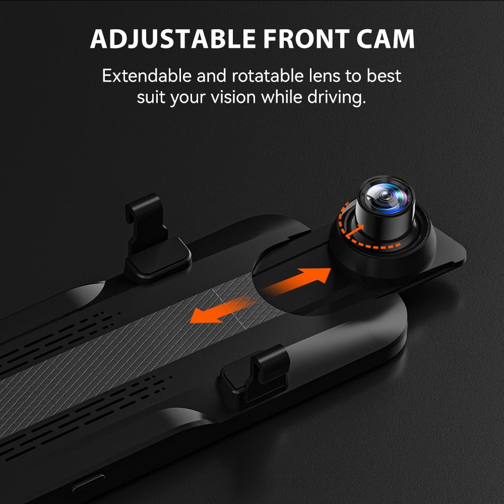 WolfBox 10" Touch Screen Dash Cam Front and Rear, 4K+1080P Rear View Mirror Backup Car Camera with Night Vision, GPS, Free 64GB Card