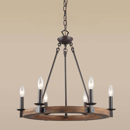 LNC 6-Light Distressed Brown and Bronze Wagon Wheel Farmhouse Chandelier