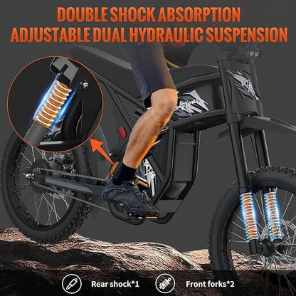 GT73 Electric Bike for Adults, 2000W UL 2849 Electric Dirtbike with 25" Motorcycle Tires,48V36.4AH Dual Battery EBike, Max 37 mph & 85 mile Long Range, Dual Hydraulic Brakes & Full Suspension