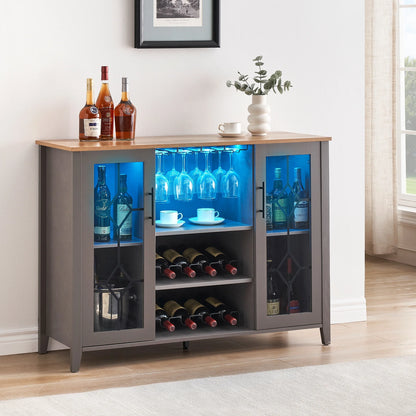 Faitaliicy Wine Bar Cabinet With Led Light Wine And Glass Rack Kitchen Buffet Sideboard Industry Coffee Bar Cabinet Freestanding Liquor Cabinet For Kitchen Dining Room Living Room