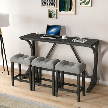 YINGYING 4 Piece Industrial Bar Table Set with Power Outlet, Bar Table and Chairs Set, Dining Table Set, Breakfast Table Set, for Living Room, Dining Room, Game Room