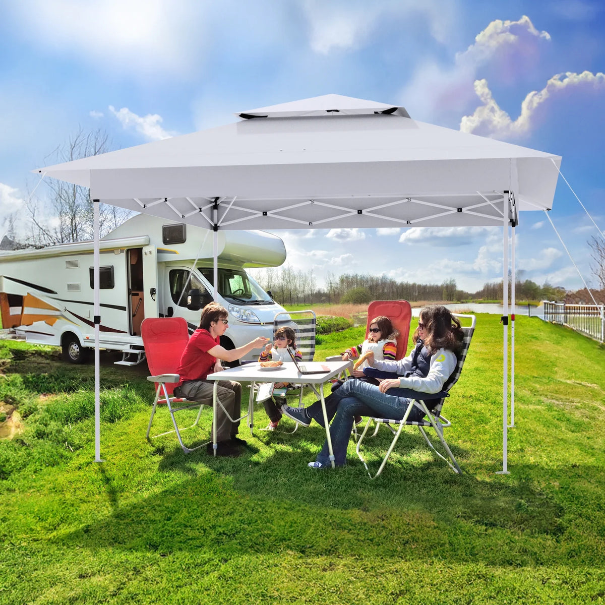 Pirecart 12' x 12' Pop-up Canopy Tent Waterproof Outdoor Gazebo Shelter with Wheeled Bag, Instand Canopy , White