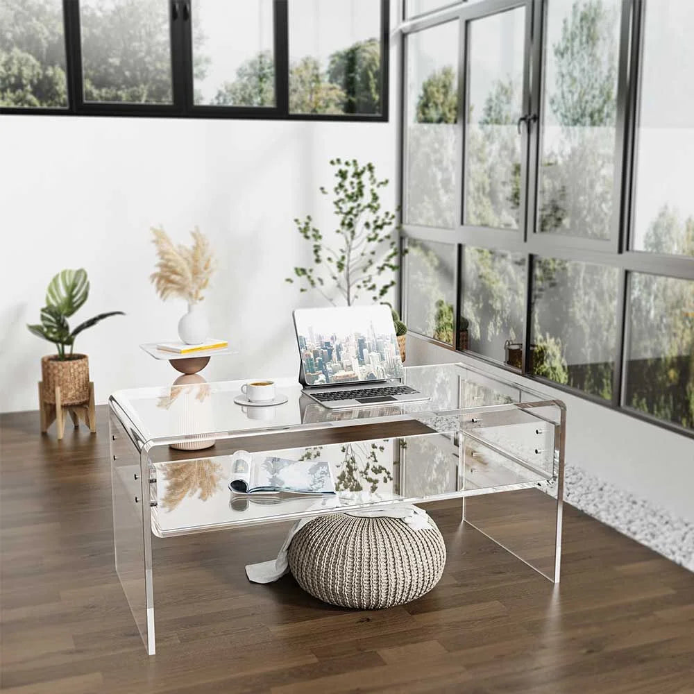 Ageszoe Coffee Table with Storage Shelf ,Acrylic Modern Clear End Table,Kid's Table for Livingroom, 32"L x 16"W x 16"H"