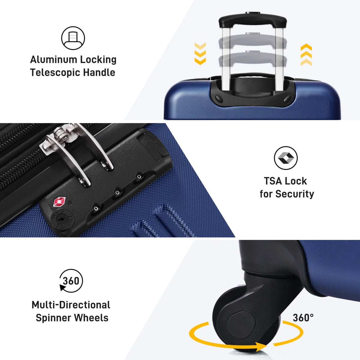 3 Piece ABS Luggage Set, Luggage with Spinner Wheel & TSA  20/24/28 inch, Purple