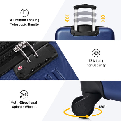 3 Piece ABS Luggage Set, Luggage with Spinner Wheel & TSA  20/24/28 inch, Purple
