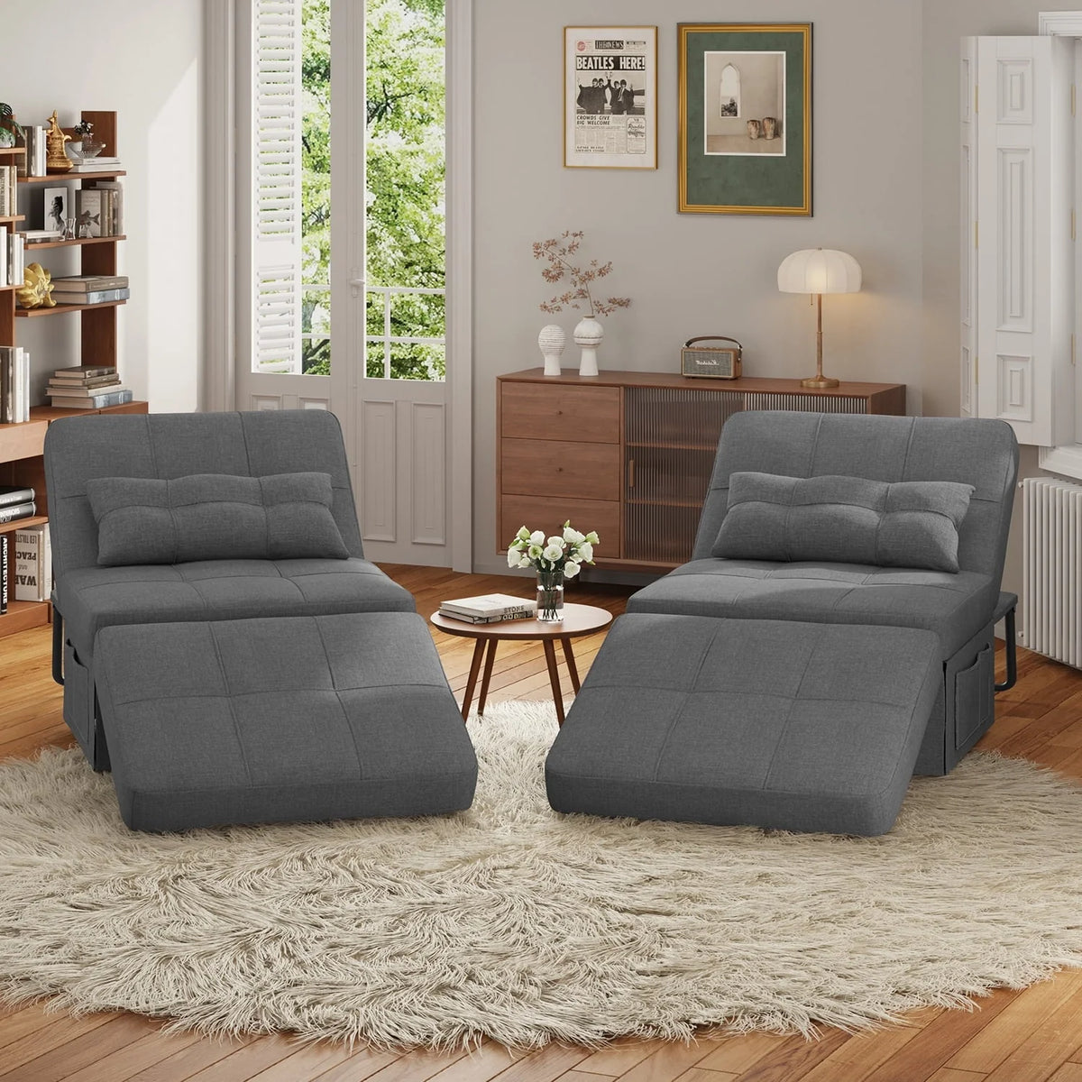 Chair Bed, Lofka Convertible Recliner Single Sofa Bed, Free Installation, 730 lbs, Dark Gray
